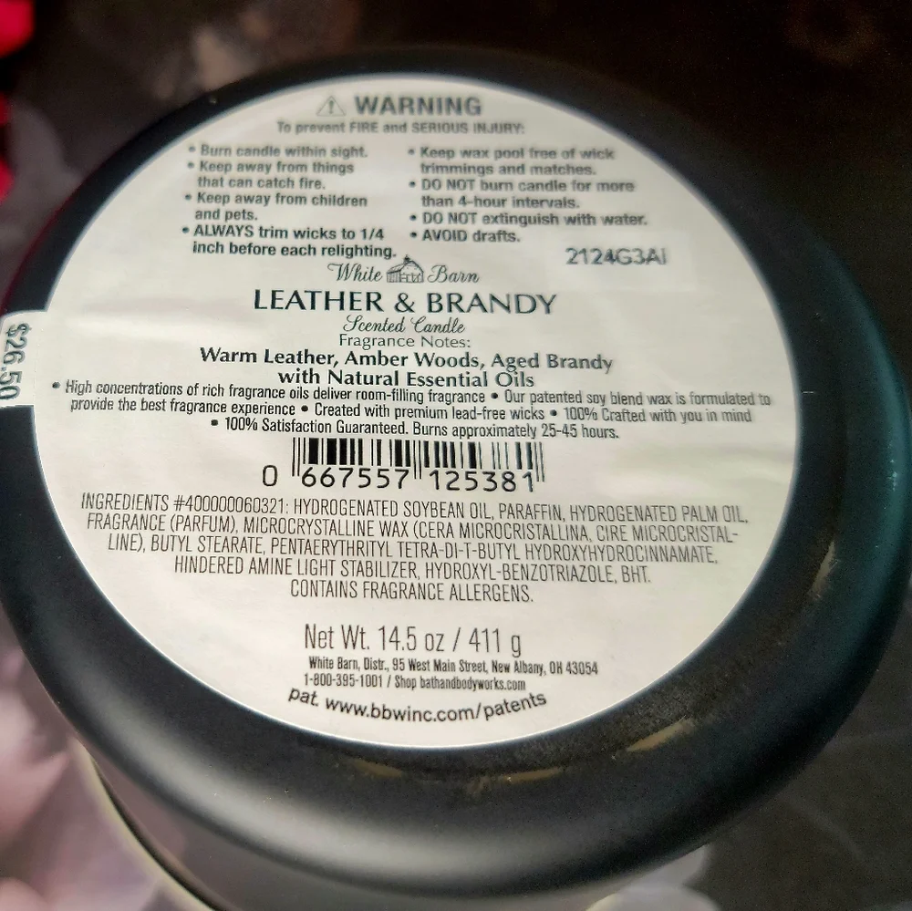 Bath & Body Works Leather & Brandy 3-Wick Candle